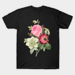 Redoute Pink Rose, Anemone, Clementis T-Shirt